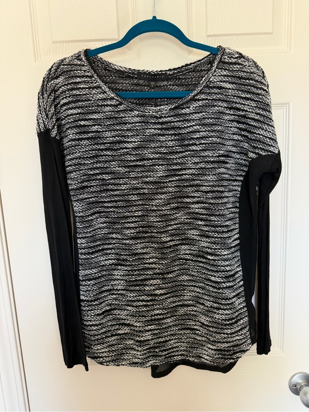 Sanctuary Bleck and White Knit Long Sleeve Mixed Media Top
